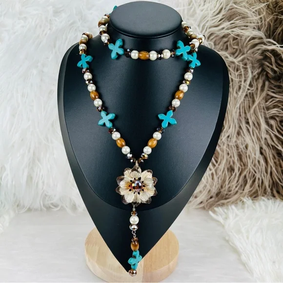 Beautiful weighted bohemian chic long statement necklace